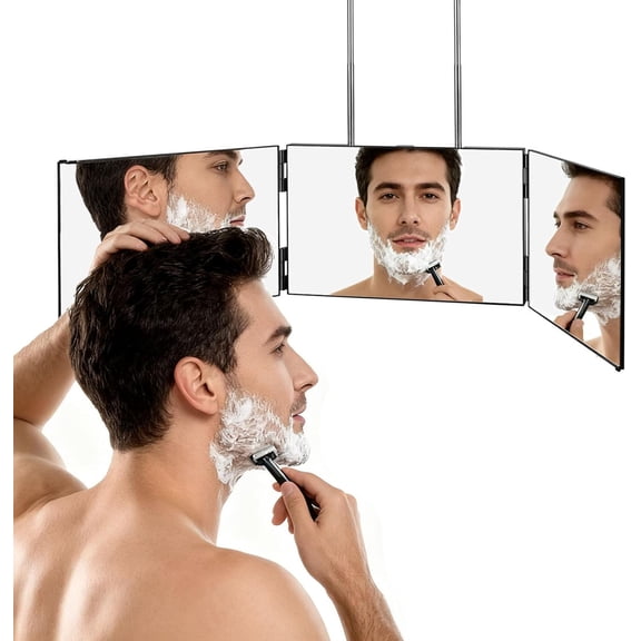 3 Way Mirror for Self Hair Cutting,360 Haircuts Men for Barber Use Tools,to See Back of Head,Tri Fold Mirror with Portable Height Adjustable Telescoping Hooks (6.7" x 10.8")