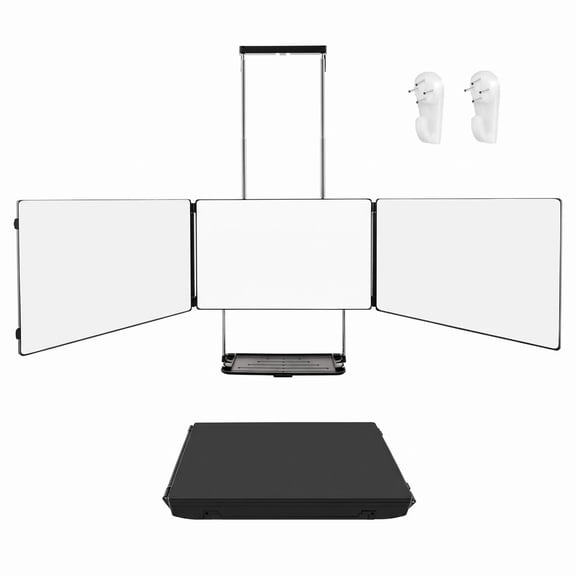 Behome 3 Way Mirror for Hair Cutting with Storage Shelf, 360Trifold Mirror with Adjustable Height, for Shaving, Makeup, Hair Styling(No Light)