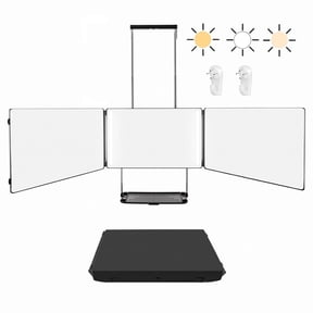 Behome 3 Way Mirror for Hair Cutting with Light and Storage Shelf, 360Trifold Mirror with Adjustable Brightness & Height, for Shaving, Makeup, Hair Styling(Black)