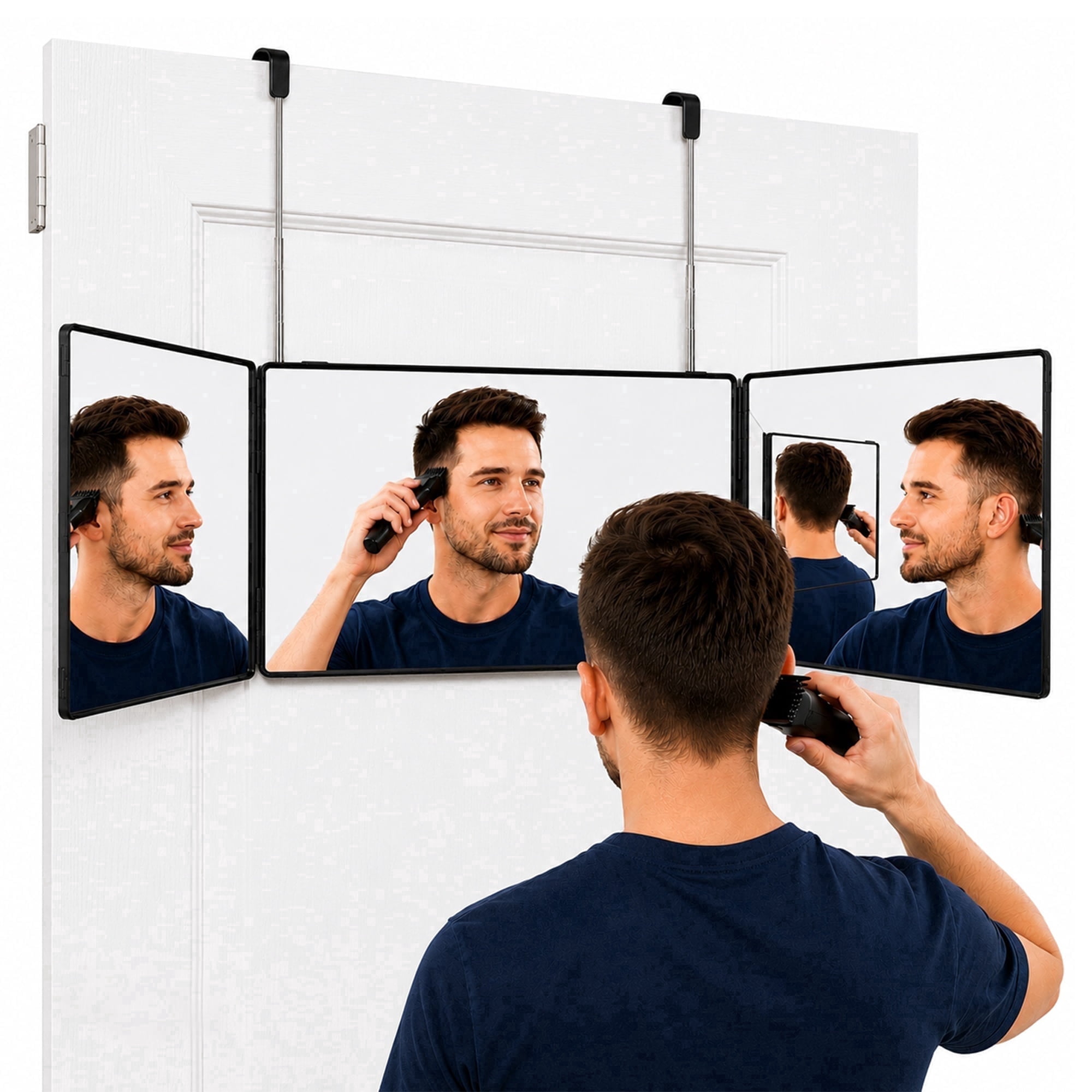 3 Way Mirror for Self Hair Cutting, 360 Barber Mirror Self Cut for Braiding Hair, 3way Haircut to See Back of Head for Men and Women, Black