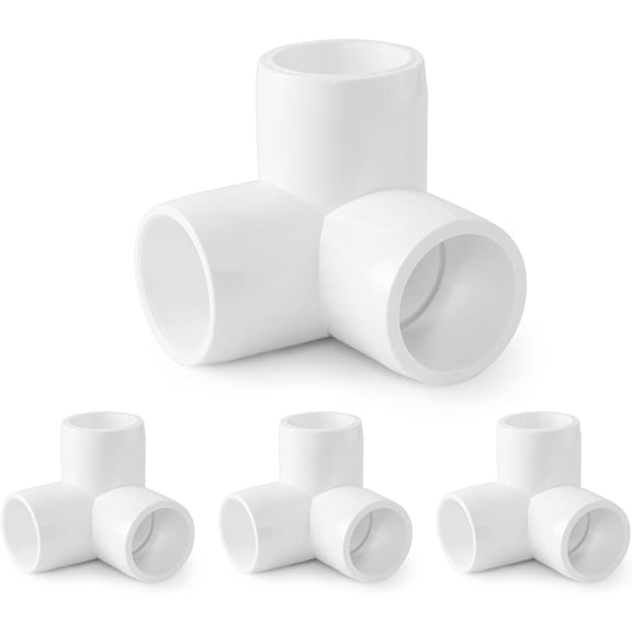 3 Way PVC Pipe Fittings 1/2 Inch, White PVC Elbow Corner Side Outlet Tee Fitting, SCH40 Furniture Grade Pipe Connectors - Fits 1/2" Polyvinyl Chloride Pipes, 4 Pieces