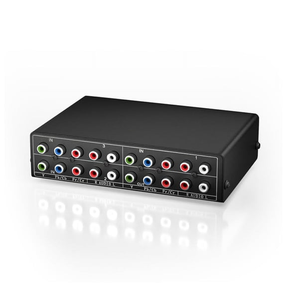 Home Theater Aluminum Alloy RGB Component AV Switcher, 3-Input, Output for TV, YPbPr Video Audio, Black