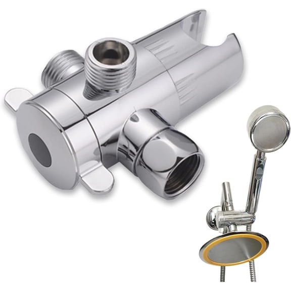 3 Way Shower Diverter Valve 1/2 Three Head Splitter Adapter and Fixed Spray Head with Handheld Cradle Bathroom Accessories for Hand Universal Shower System Replacement (Silvery)