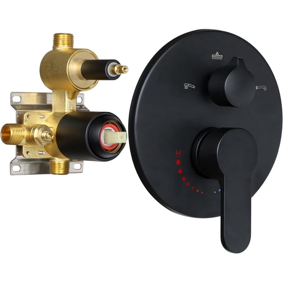 3 Way Shower Diverter Valve Wall Mount Pressure Balancing Shower Diverter Mixing Valve 3 Way Replacement Brass Mixer Kit Matte Black