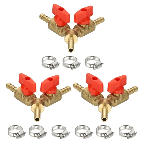 3 Way Shut Off Ball Valve, 1/4" Y Shaped Hose Fitting with Switch, Red, 3 Pcs