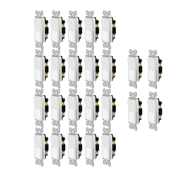 3 Way Switch,24PK 15A Three Way Rocker Light Switches White,Decorative Light Switch, 120-277V, Decorator Paddle Rocker,On/Off Wall Switch, Self-Grounding, Residential/Commercial Grade