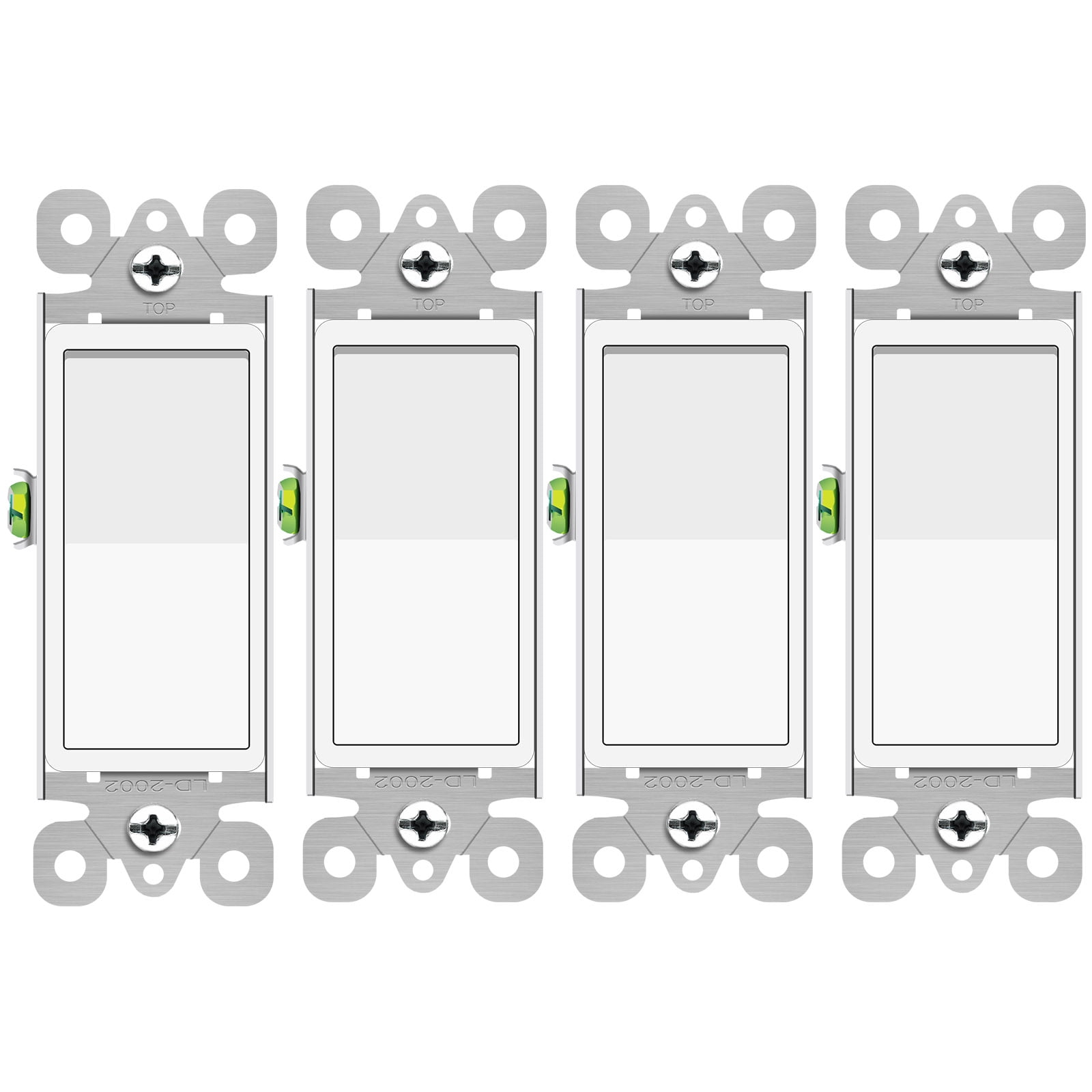 3 Way Switch,NineLeaf 4PK Rocker Decorator Paddle Light Switch White,Three Way,15A 3 Wire,Self-Grounding Screw,Residential Grade,UL Listed, Quick Push-in & Side Wired
