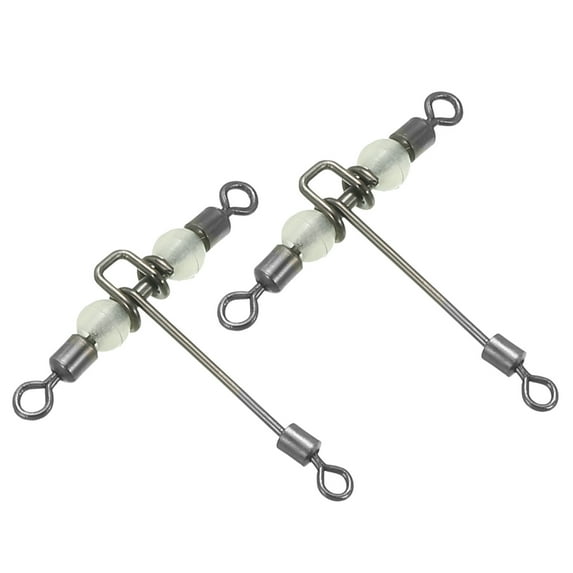 3 Way Swivel 28lbs Cross Line T Turn Rolling Terminal Tackle with Luminous Beads, Black, 10 Pack