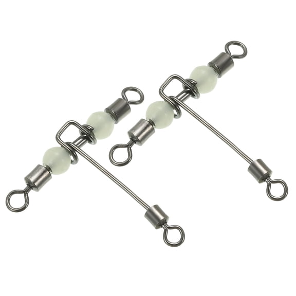 3 Way Swivel 83lbs Cross Line T Turn Rolling Terminal Tackle with Luminous Beads, Black, 25 Pack