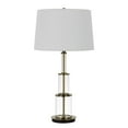 thumbnail image 1 of 3 Way Table Tamp with Stacked Pyramid Glass Body and Fabric Shade, White, 1 of 3