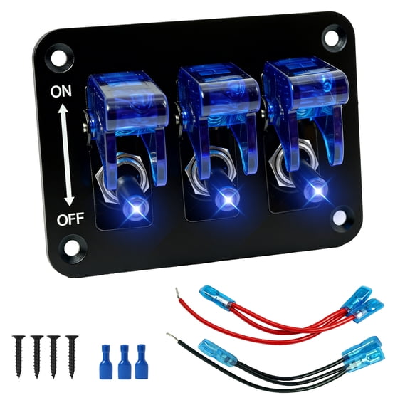 3 Way Toggle Rocker Panel Switches with LED Indicates Light Waterproof for Automotive Marine & Industrial Applications