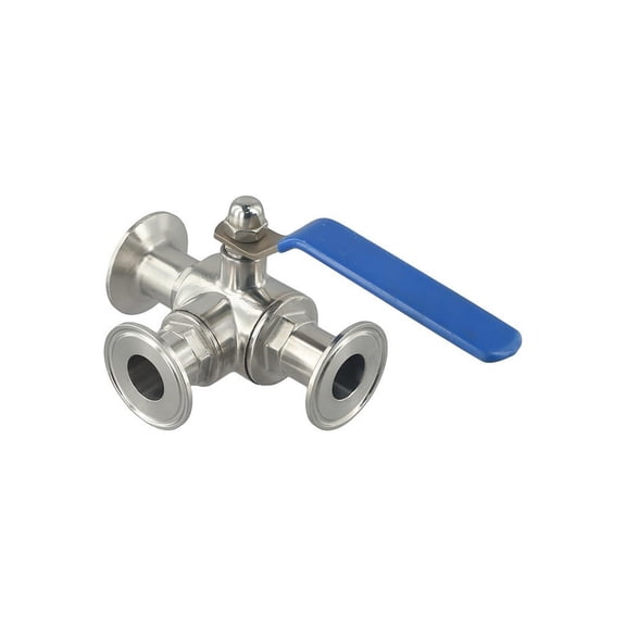 3-Way Tri Clamp Sanitary Ball Valve, Metal T-Port for Food & Beverage