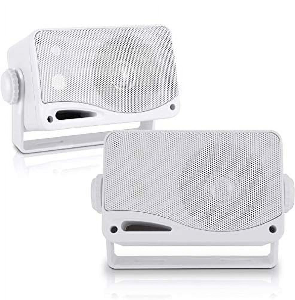 3-Way Weatherproof Outdoor Speaker Set - 3.5 Inch 200W Pair of Marine Grade Mount Speakers - in a Heavy Duty ABS Enclosure Grill - Home, Boat, Poolside, Patio, Indoor Outdoor Use - Pyle PLMR24 (White) - image 1 of 2
