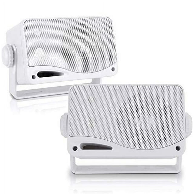 3-Way Weatherproof Outdoor Speaker Set - 3.5 Inch 200W Pair of Marine Grade Mount Speakers - in a Heavy Duty ABS Enclosure Grill - Home, Boat, Poolside, Patio, Indoor Outdoor Use - Pyle PLMR24 (White)