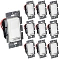 thumbnail image 1 of 3-Way White Dimmer Switch, Single Pole, Decora, Rocker Switch, Slide Dimmer, 150W LED, for Dimmable LED, Fluorescent and Incandescent Lights, 10 Pack, 1 of 6