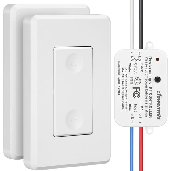 3 Way Wireless Light Switch and Receiver Kit, Remote Control for Ceiling Lights, Fans, Lamps, No in-Wall Wiring, No WiFi Needed, Wireless Panel Switch,100Ft RF Range