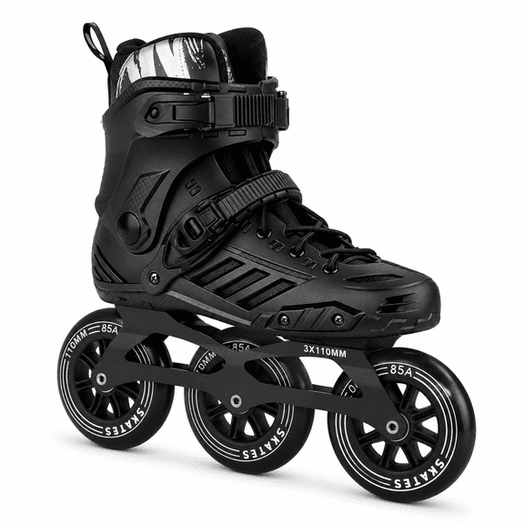 3-Wheel Adult Inline Skates, Black, Men 5-6 / Women 6-7, High Performance Fitness Speed Skates