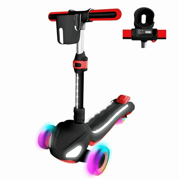 3 Wheel Electric Scooter for Kids Ages 3-10, w/Storage Basket, LCD Screen, Full Body Lights Up, Wide Deck, 5Mph Safe Speed, 90min Riding, Balance Foldable Kick Scooter for Boys & Girls, Black