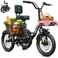 thumbnail image 1 of Qlife Triker 2.0 Folding 3 Wheel Electric Tricycle for Adults, 18" x 3.0" Foldable Electric Bike with Max 18MPH, 350W 48V 10.4Ah Battery Etrike, Black, 1 of 11