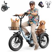 Qlife Triker 2.0 Folding 3 Wheel Electric Tricycle for Adults, 18" x 3.0" Foldable Electric Bike with Max 18MPH, 350W 48V 10.4Ah Battery Etrike with Mirror and 