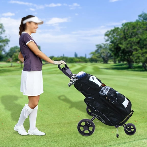 3 Wheel Foldable/Collapsible Golf Push Cart with Foot Brake, Lightweight Folding Golf Walking Push Cart Suitable for Hold Golf Bags, Compact Pull Caddy Cart, Easy to Open