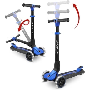3-Wheel Foldable Kids Scooter - Child Toy Scooter with Built-in LED Wheel Lights, Easy Maneuvering Lean-to-Steer Technology (Blue)