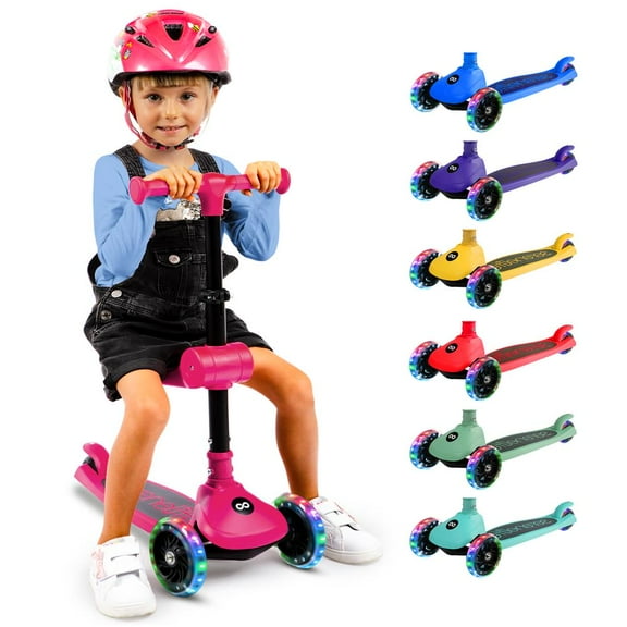 3-Wheel Foldable Kids Scooter - Child Toy Scooter with Built-in LED Wheel Lights, Foldable Seat, and Easy Maneuvering Lean-to-Steer Technology (Pink)