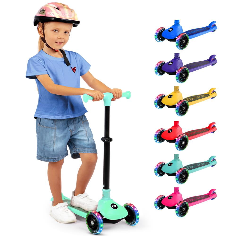 3-Wheel Foldable Kids Scooter - Child Toy Scooter with Built-in LED Wheel Lights, and Easy Maneuvering Lean-to-Steer Technology (Mint Green)
