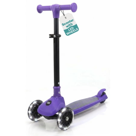 3-Wheel Foldable Kids Scooter - Child Toy Scooter with Built-in LED Wheel Lights, and Easy Maneuvering Lean-to-Steer Technology (Purple)