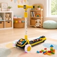 thumbnail image 1 of 3-Wheel Foldable Scooter for Children, SHINPT Yellow Ride-On Toy with PU Glowing Wheels, Music, Lights, Adjustable T-Bar & Buildable Brick Panels, 1 of 7