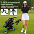 thumbnail image 1 of 3 Wheel Golf Push Cart, Foldable Golf Bag Cart with Ball Loading Aperture, Scorecard Board, Water Bottle Holder, Foot Brake-Black Green, 1 of 8