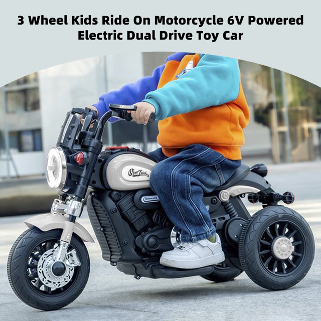 3 Wheel Kids Ride On Motorcycle 6V Powered Electric Dual Drive Toy Car