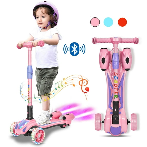 3 Wheel Scooter Kick Scooter for kids with Bluetooth Music Rocket Steam Sprayer Adjustable Height Light Up for Boys Girls Ages 3-10