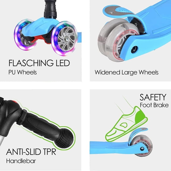 3 Wheeled Kids Scooter with Glowing Wheels, Adjustable Height for Toddlers 3-12 Years