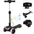 thumbnail image 1 of 3 Wheels Electric Scooter for Kids w/LCD Screen, Bluetooth Music, Light-Up Stem Deck & Wheels, 3 Heights Adjustable, 5MPH Safe Speed, Foldable Kids Electric Scooter for Boys Girls Ages 3-12, Black, 1 of 8