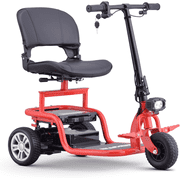 3 Wheels Mobility Scooter for Seniors Adults, Electric Scooter with Detachable Battery, Rotatable Seat and Foldable Handlebar, Led Lights, 300lb Weight Capacity, Charger Included Red