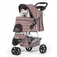 thumbnail image 1 of 3 Wheels Pet Dog Cat Stroller for Small Medium Dogs Cats, Lightweight Foldable Jogger Stroller w/Storage Basket & Cup Holder, Leopard Print, 1 of 14