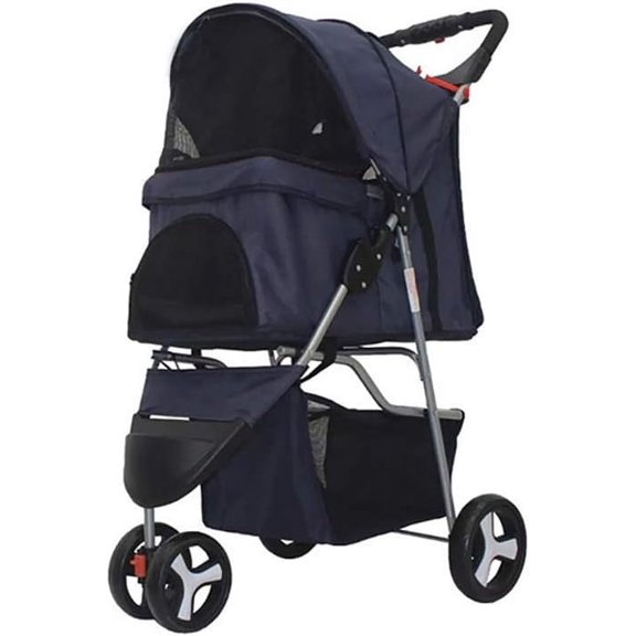 3 Wheels Pet Stroller, Dog Cat Stroller Cage Jogging Stroller Travel Folding Carrier (Dark Blue)