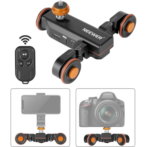 3 Wheels Wireless Video Camera Dolly, 3 Speed Motorized Electric Track Rail Slider Dolly Car with Remote Control, Compatible with DSLR Camera Camcorder iPhone and Android Smartphone