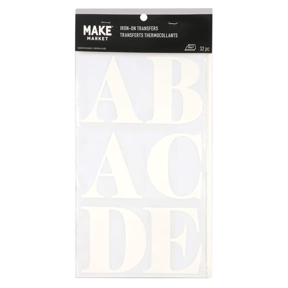 3" White Alphabet Iron-On Transfers by Make Market â€“ Plastic Letters for DIY Apparel & Accessories - 6 Pack
