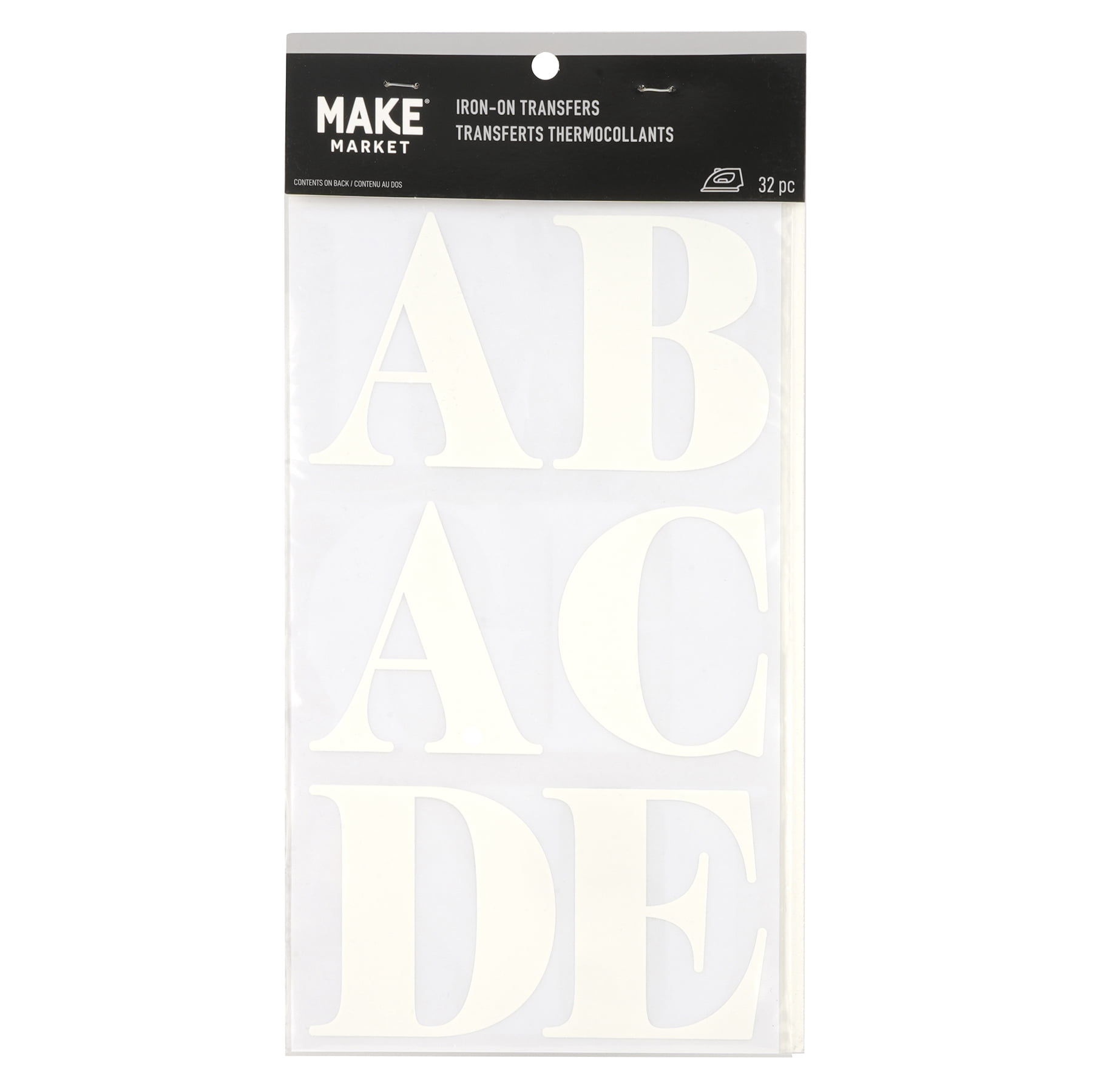 3" White Alphabet Iron-On Transfers by Make Market â€“ Plastic Letters for DIY Apparel & Accessories - 6 Pack