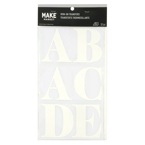 3" White Alphabet Iron-On Transfers by Make Market – Plastic Letters for DIY Apparel & Accessories - 6 Pack
