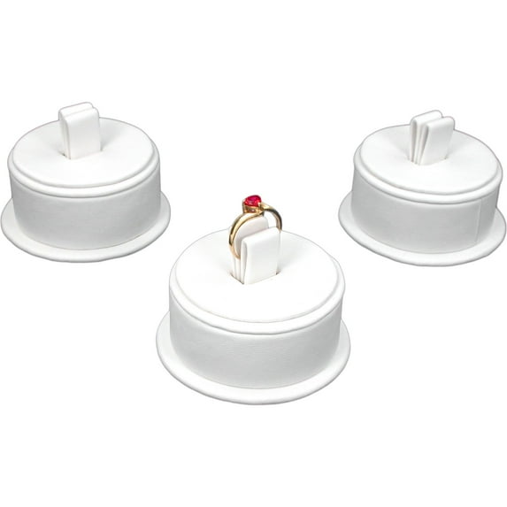 3 White Leather Ring Stands Jewelry Showcase Display