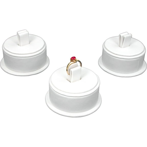 3 White Leather Ring Stands Jewelry Showcase Display