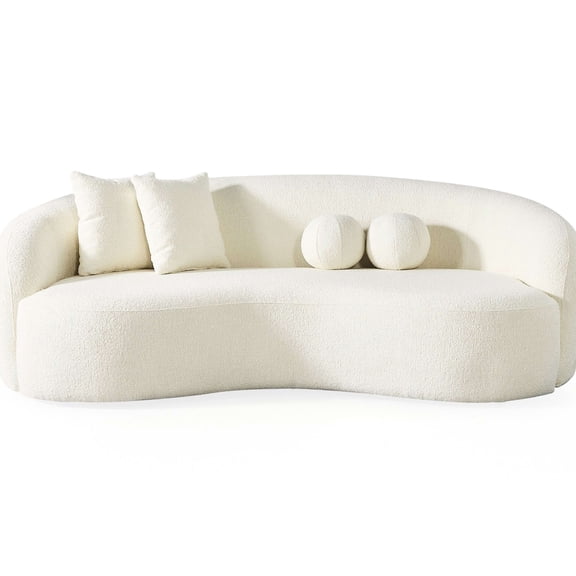 3 White - Mid-century Modern Style With Curvy Boucle And Foam Filler 3 Seat Boucle, Style, Filled, Attracting