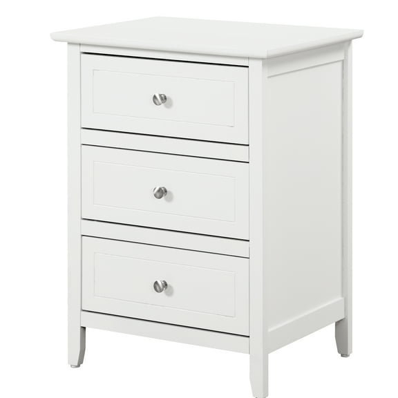 Versatile White Nightstand For Bedroom Furnishing - 25"h X 19"w 15"d 3 Drawers, Smooth Surface Transitional Drawers Organized Essentials