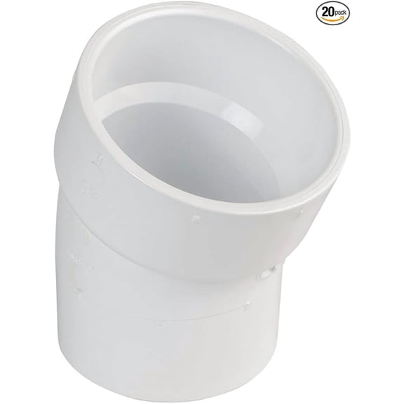3" White PVC DWV 1/16 Bend 22.5° Street Elbow, Hub x Spigot Plumbing Fitting for Drain, Waste & Vent System, (20 Pack)