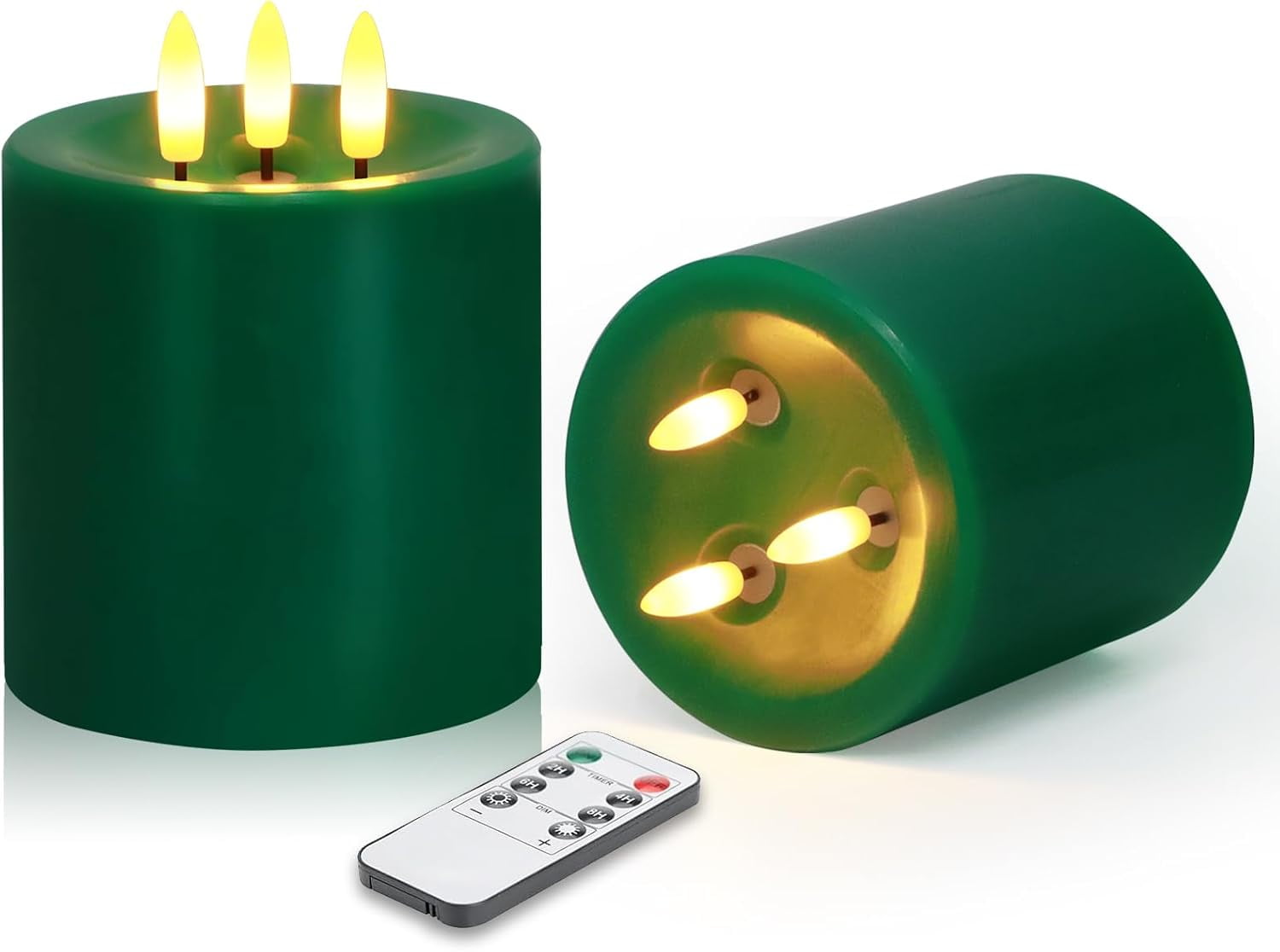 3 Wick Flameless Candles Set of 2, 4"x4" Flickering Large Flameless Candles with Remote & Timer, Dimmable Real Wax Electric Pillar Candles Battery Operated, LED Candles for Home Christmas Decor