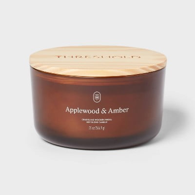 3-Wick Glass Wooden Wick Jar Candle