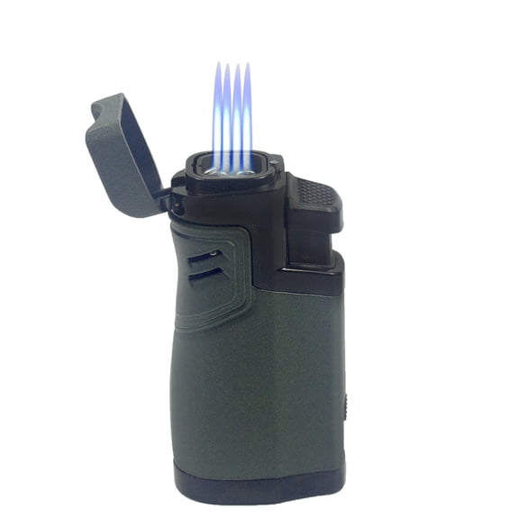 3" Windproof Quad Jet Flame Torch Lighter, Refillable Butane Cigar Lighter with Built-in Cigar Punch, Adjustable Blue Flame, Portable Metal Jet Lighter Gift for Men, Outdoor Camping & Smoking Accesso